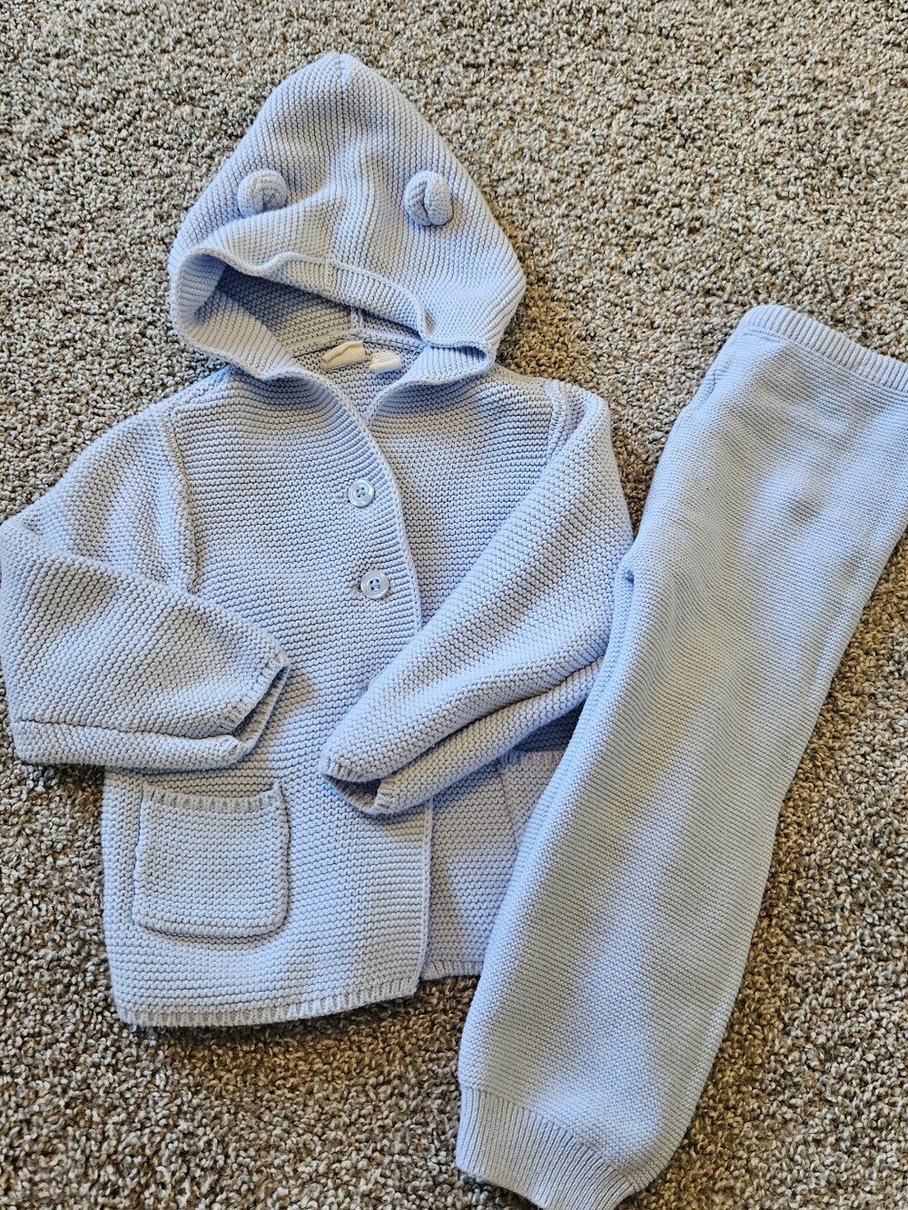 GAP Baby Knit Hooded Cardigan and Pants - Light Blue